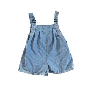 Rolled Hem Denim Overalls Shorts for Women Wide Leg. Loose Jumpsuit- L-XL